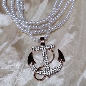 Handmade pearl necklace with anchor